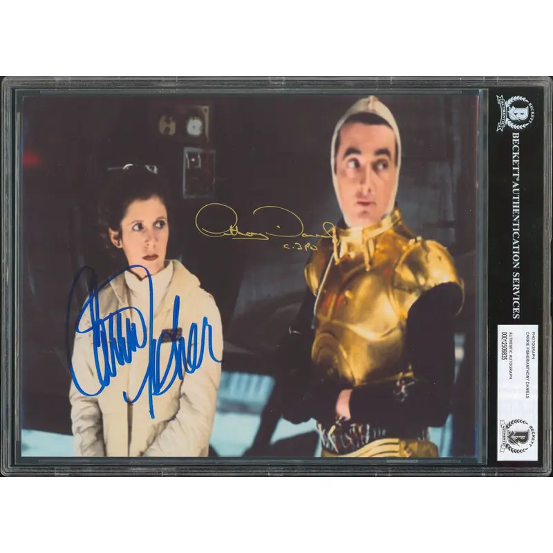 Carrie Fisher & Anthony Daniels Star Wars Authentic Signed 8x10 Photo BAS Slab