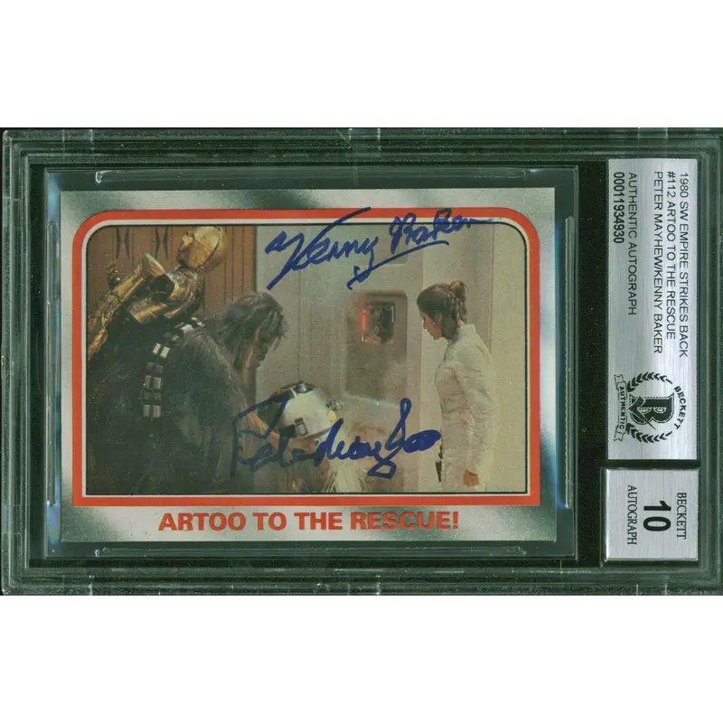 Kenny Baker & Peter Mayhew Signed 1980 ESB #112 Card Auto Graded 10! BAS Slabbed