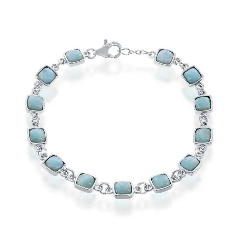 Sterling Silver Small Square Larimar Link Bracelet