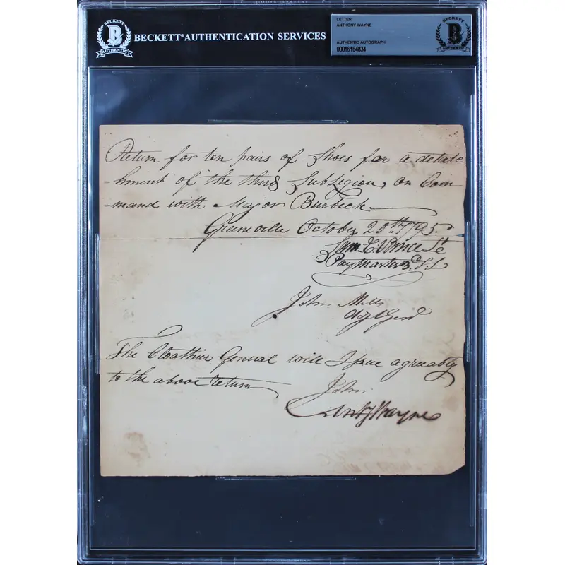 Anthony Wayne Authentic Signed 7.5x7.75 1795 Requisition Document BAS Slabbed