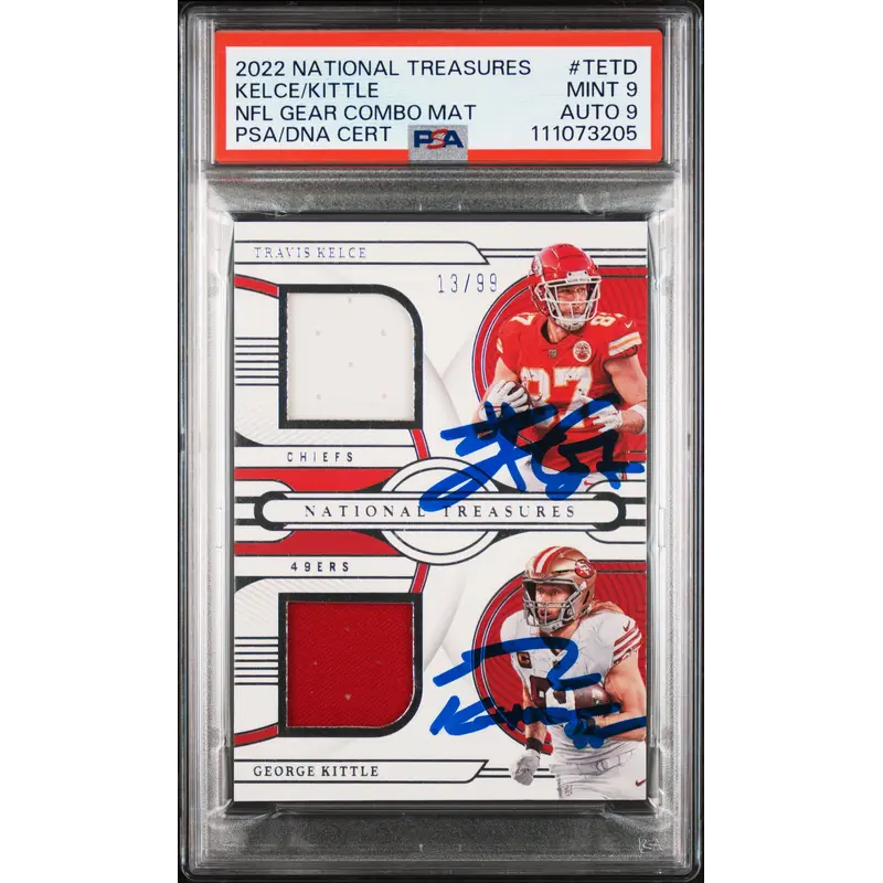 Travis Kelce & George Kittle Signed 2022 NT GC Mat #TETD Card Grade 9 PSA Slab 1