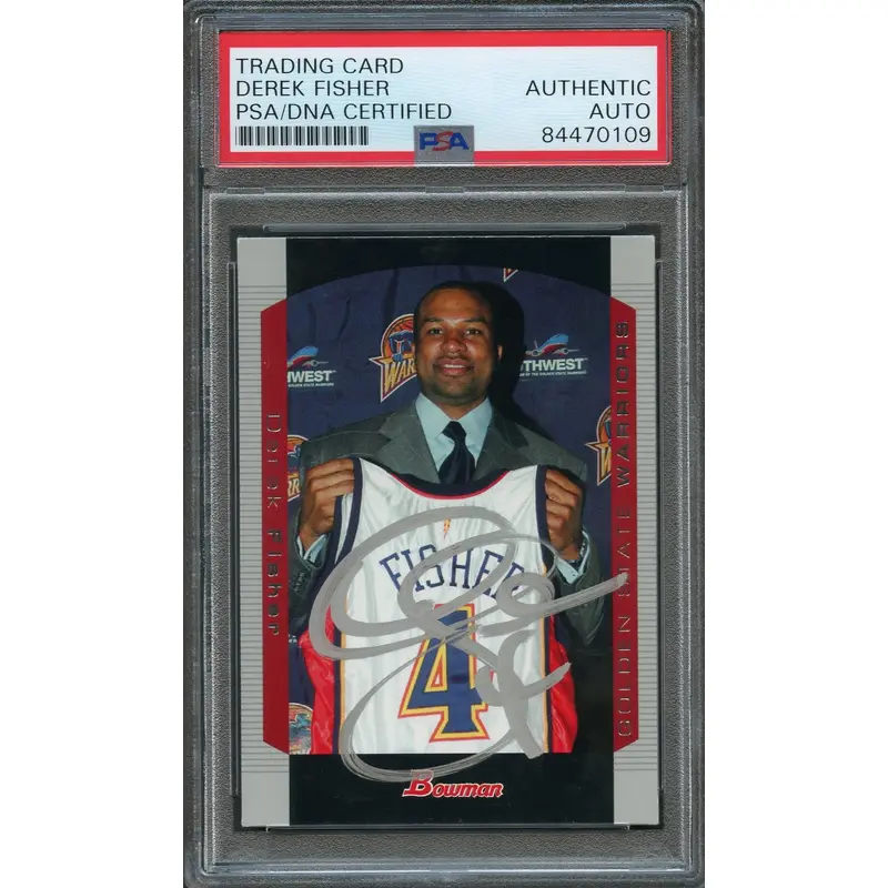 2004-05 Bowman #46 Derek Fisher Signed Card AUTO PSA Slabbed Warriors
