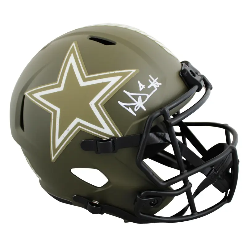 Cowboys Dak Prescott Signed STS Full Size Speed Rep Helmet w/ White Sig BAS Wit