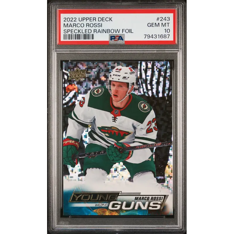 Marco Rossi 2022 Upper Deck Rookie #243 Speckled Rainbow Foil PSA 10 Gem Mint