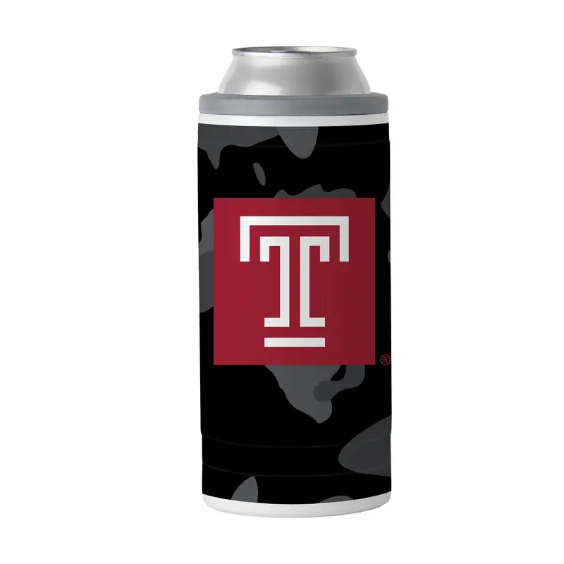 Temple Black Camo 12oz Slim Can Coolie