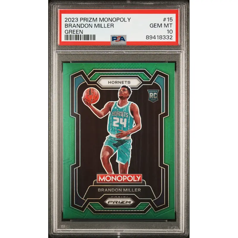 Brandon Miller 2023 Panini Prizm Monopoly #15 Green Prizm #12/24 PSA 10 Gem Mint