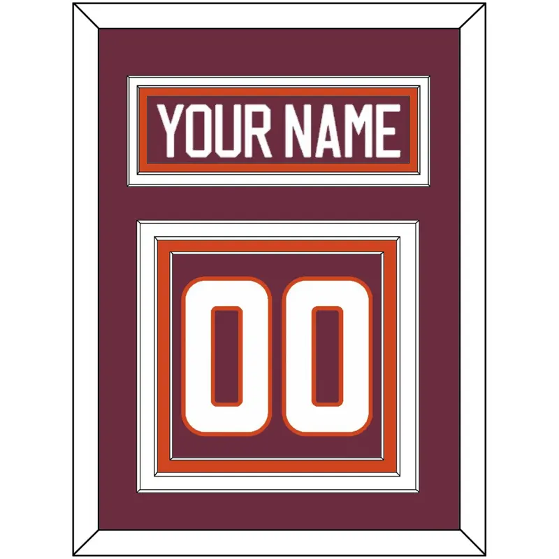 Virginia Tech Hockey Nameplate & Number (Back) - Road Maroon - Triple Mat 2