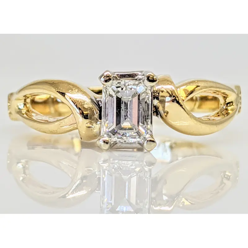 14K .50 CARAT TOTAL VS2 I DIAMOND EMERALD CUT SOLITAIRE ESTATE RING 5.3 GRAMS