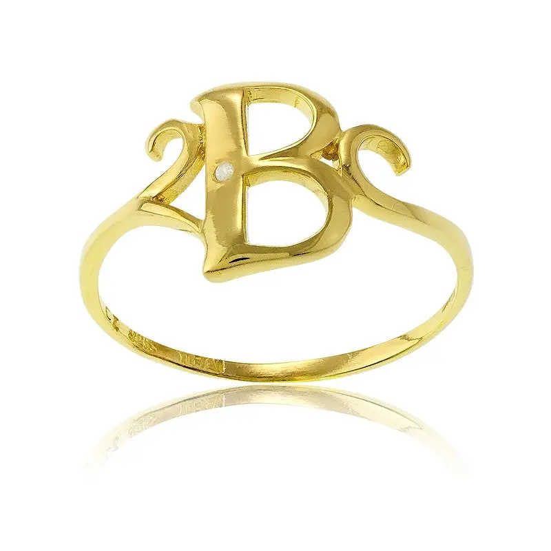 Sterling Silver 1 Micron Gold-plating Single CZ "B" Ring