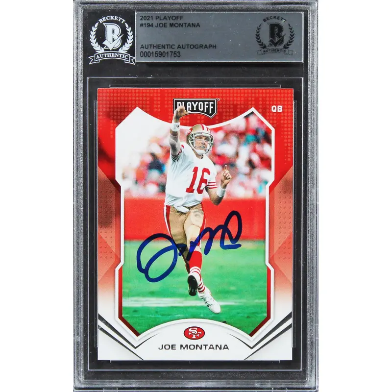 49ers Joe Montana Authentic Signed 2021 Playoff #194 Card BAS Slabbed