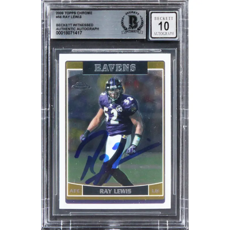 Ravens Ray Lewis Signed 2006 Topps Chrome #56 Card Auto Graded 10! BAS Slabbed