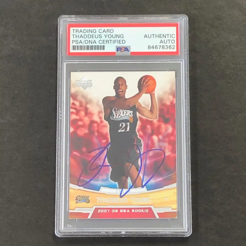2007-08 Upper Deck NBA Rookie #30 Thaddeus Young Signed Card PSA Slabbed RC