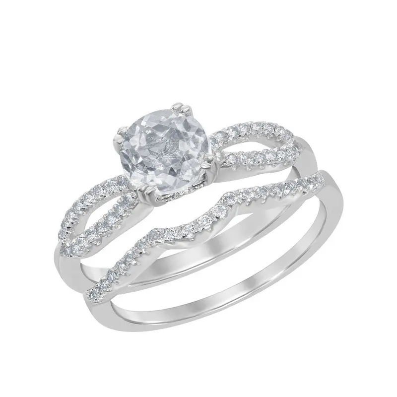 Sterling Silver 1.8 cttw White Topaz Wedding and Engagment Bridal Ring