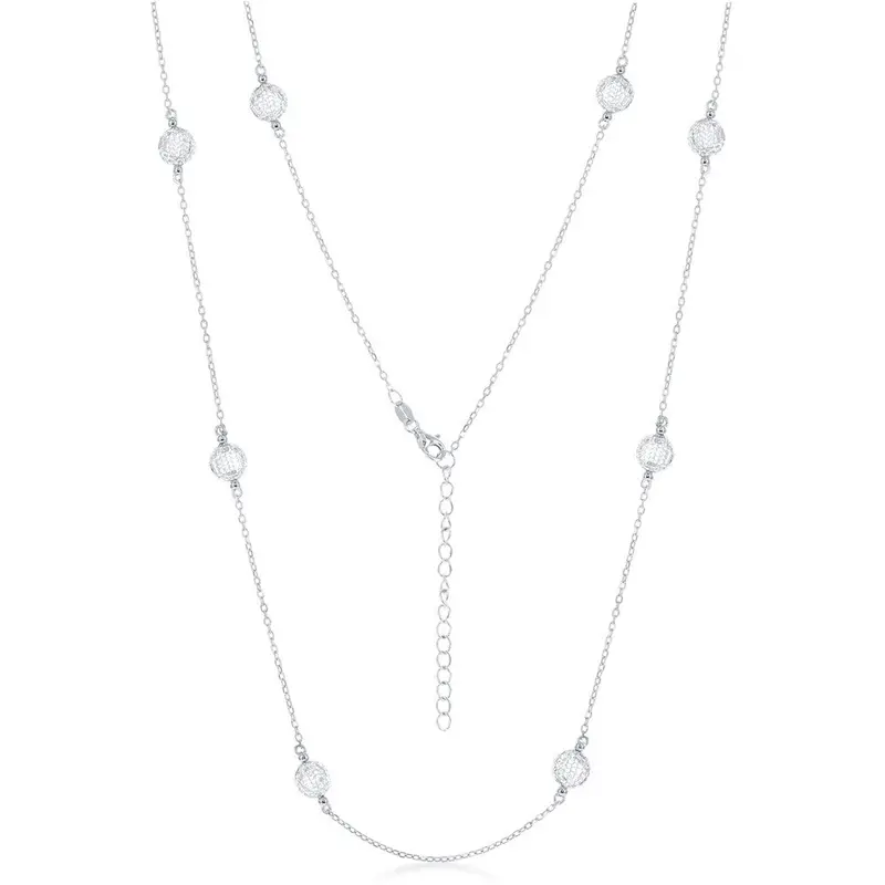 Sterling Silver Mesh CZ By The Yard Necklace