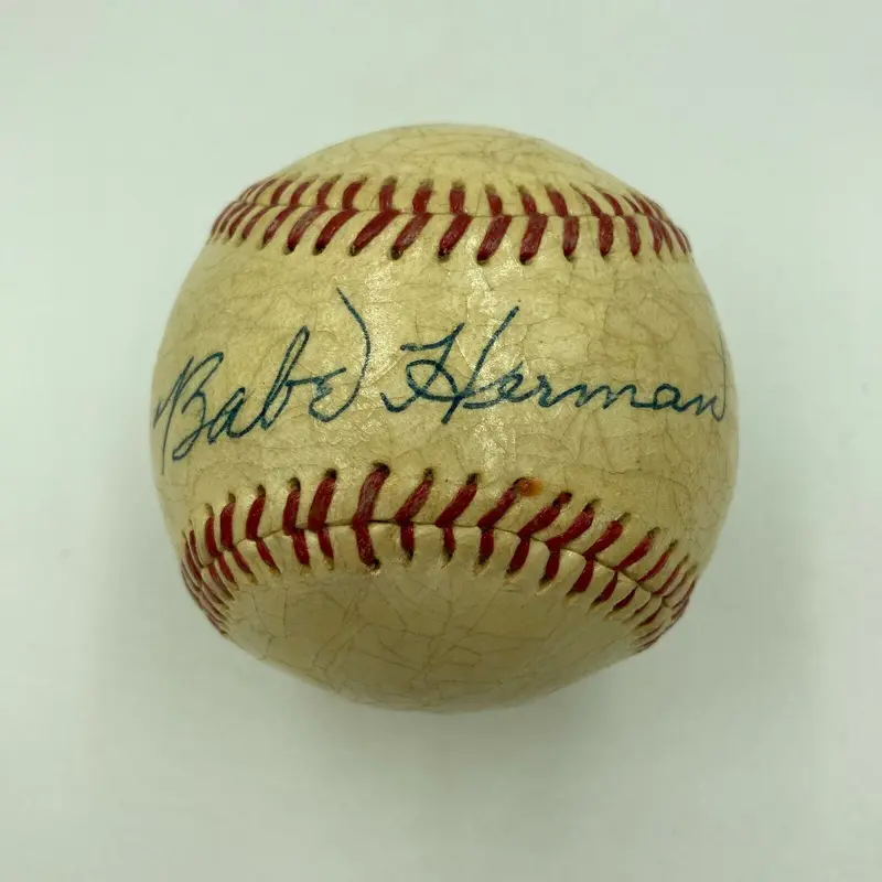 Beautiful Babe Herman Single Signed 1940's Baseball PSA DNA COA Brooklyn Dodgers
