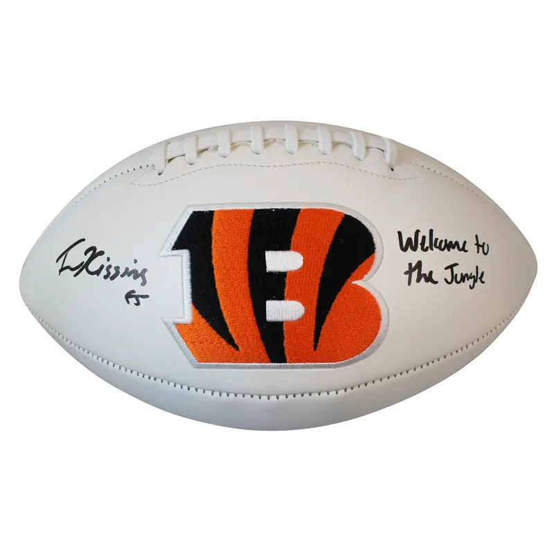 Bengals Tee Higgins Welcome To the Jungle Signed White Panel Logo Football BAS W