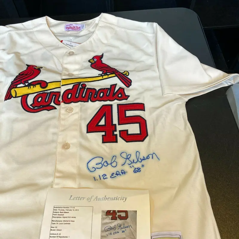 Bob Gibson "1.12 ERA 1968" Signed Authentic St. Louis Cardinals Jersey JSA COA