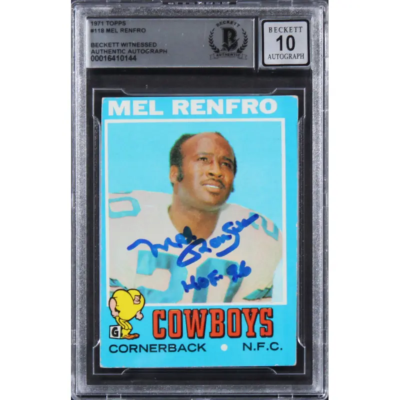 Cowboys Mel Renfro "HOF 96" Signed 1971 Topps #118 Card Auto 10! BAS Slabbed 2