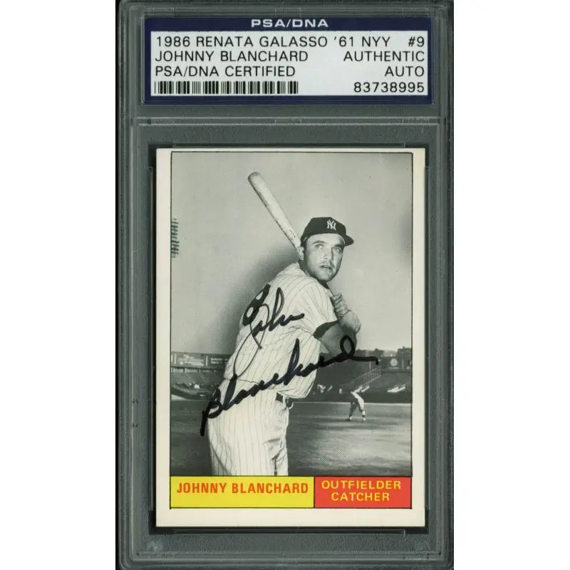 Yankees Johnny Blanchard Signed Card 1986 Renata Galasso '61 Nyy #9 PSA Slabbed
