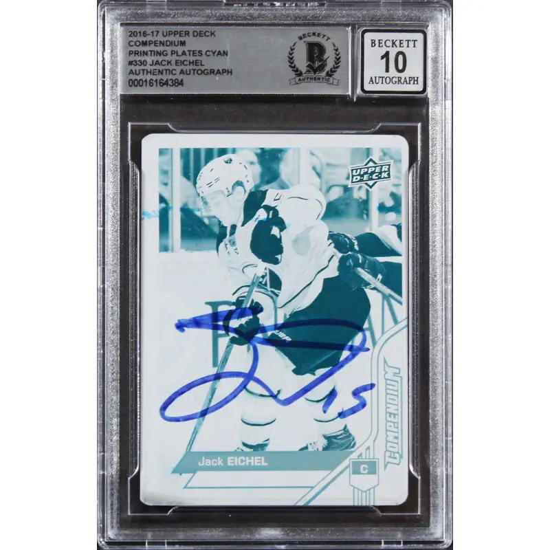 Sabres Jack Eichel Signed 2016 Upper Deck Compendium #330 Card Auto 10! BAS Slab