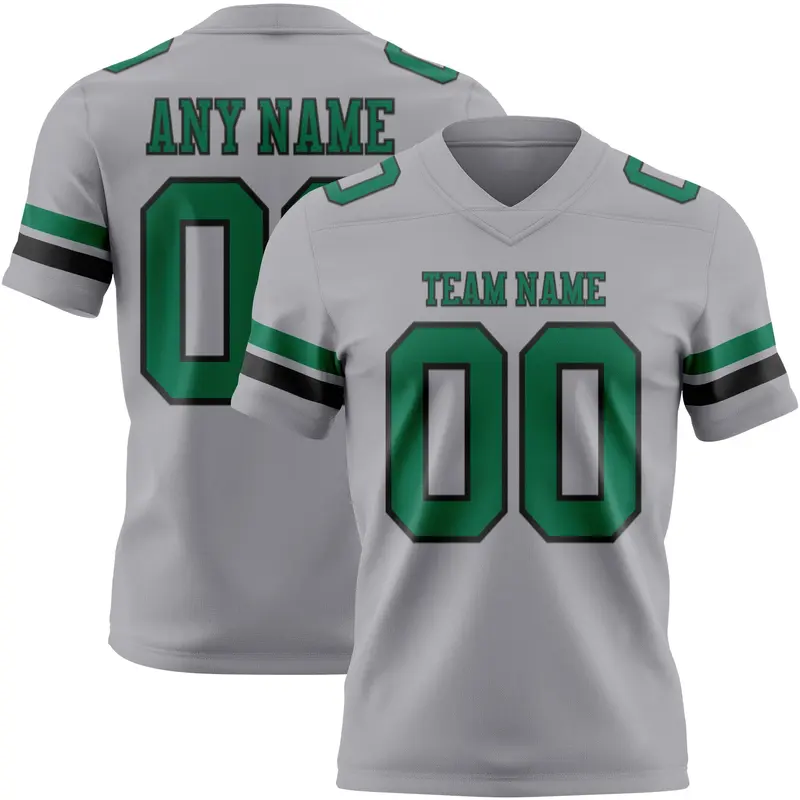 Custom Gray Kelly Green-Black Mesh Authentic Football Jersey
