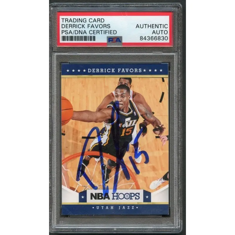 2012-13 NBA Hoops #145 Derrick Favors Signed Card AUTO PSA Slabbed Jazz