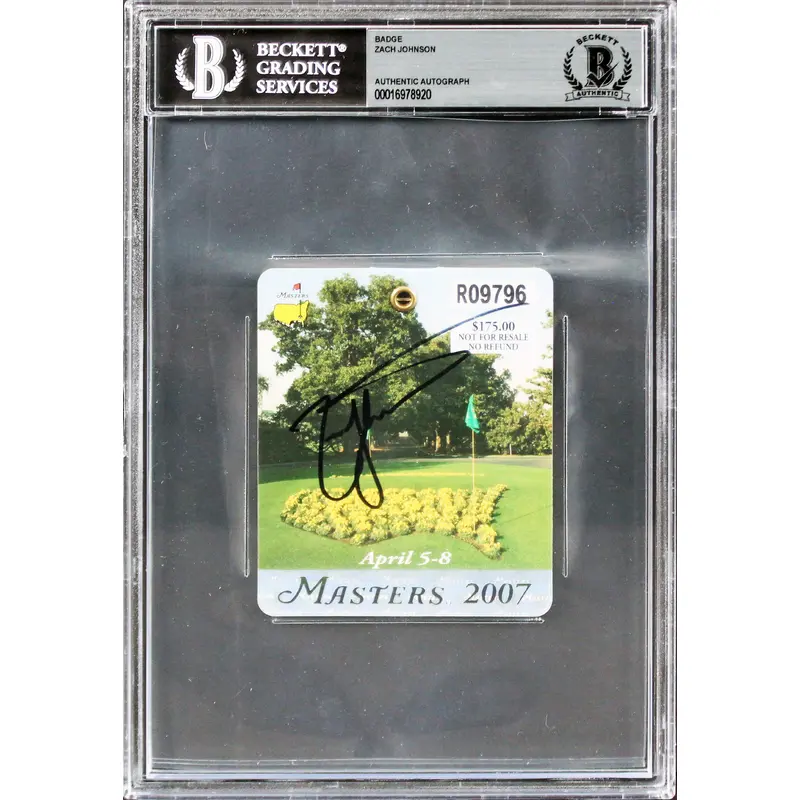 Zach Johnson Signed 2007 Masters Augusta National Club Badge Ticket BAS Slabbed