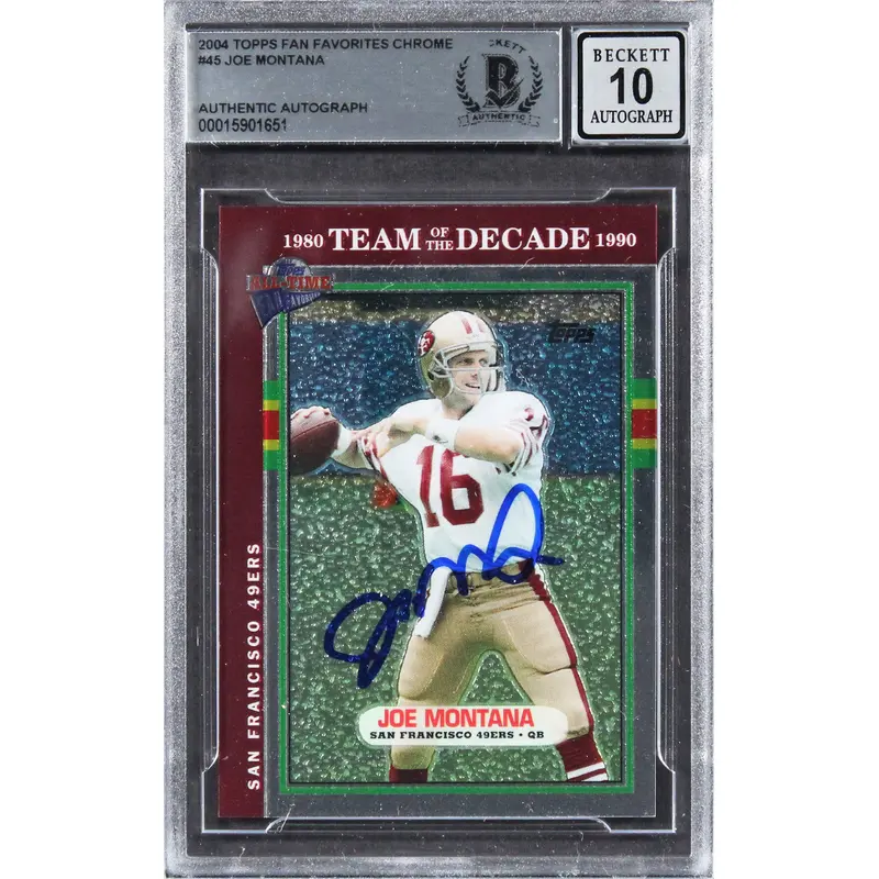 49ers Joe Montana Signed 2004 Topps Fan Favs #45 #259/499 Card Auto 10! BAS Slab