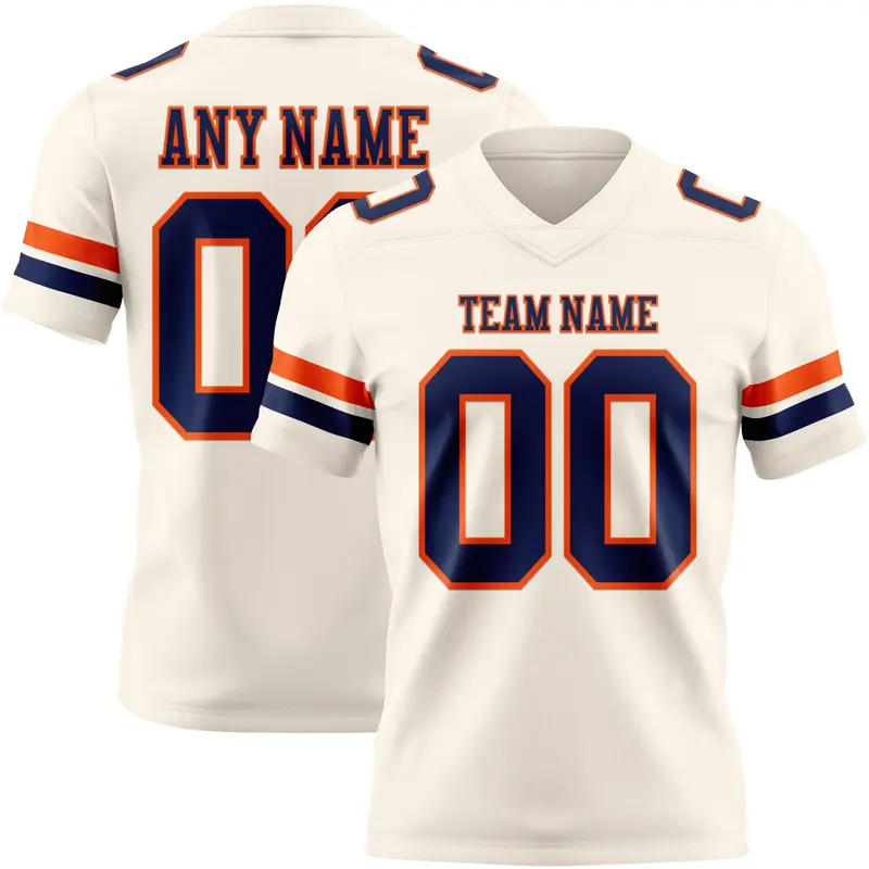 Custom Cream Navy-Orange Mesh Authentic Football Jersey
