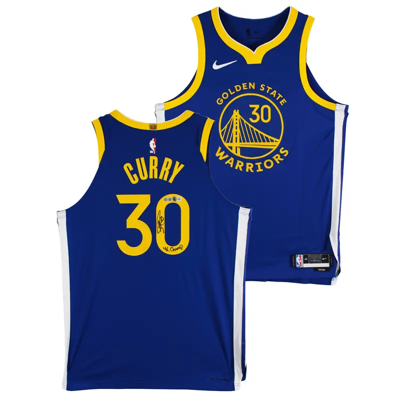Stephen Curry "4x Champ" Signed Blue Nike Icon Edition Authentic Jersey BAS Wit