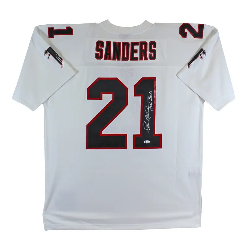 Falcons Deion Sanders "HOF 11" Signed White 1992 M&N NFL Legacy TB Jersey BAS