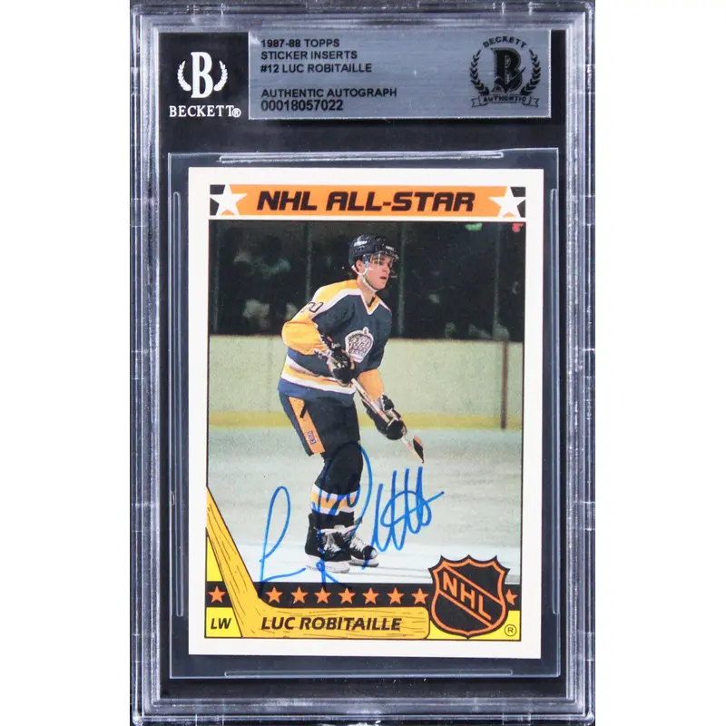 Kings Luc Robitaille Signed 1987 Topps Sticker Inserts #12 Card BAS Slabbed