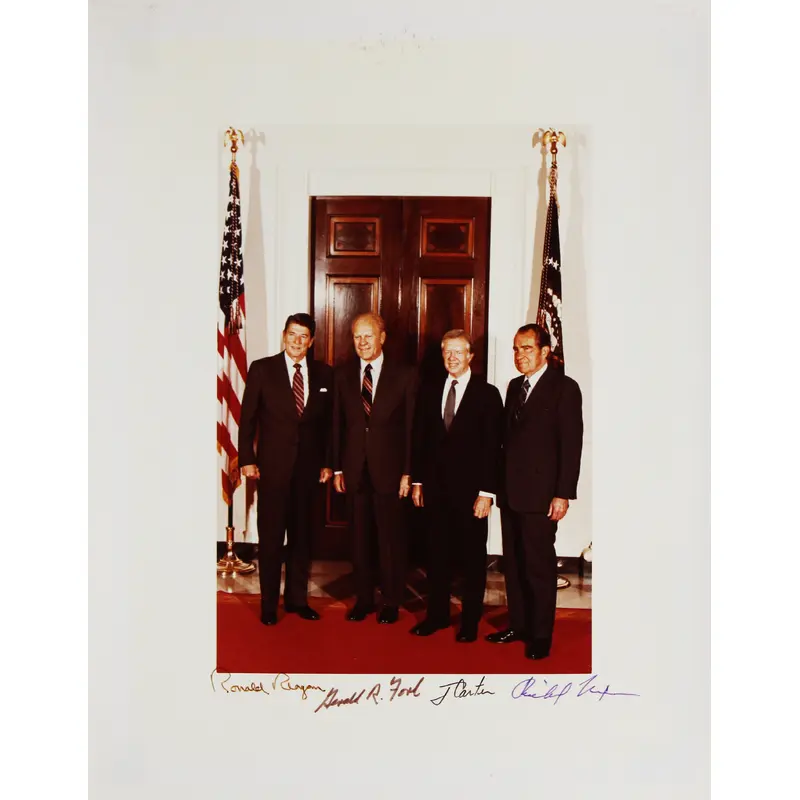 US Presidents (4) Reagan, Ford, Carter & Nixon Signed 11x14 Photo BAS #AE13548