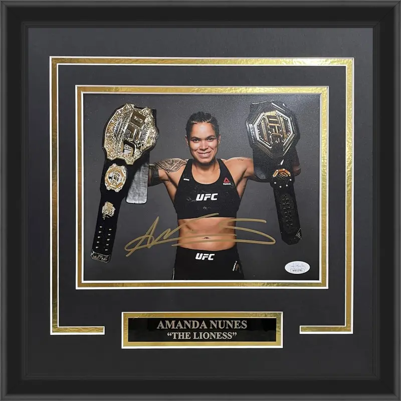 Amanda Nunes Autographed UFC (Pose with Belts) Deluxe Framed 8x10 Photo - JSA