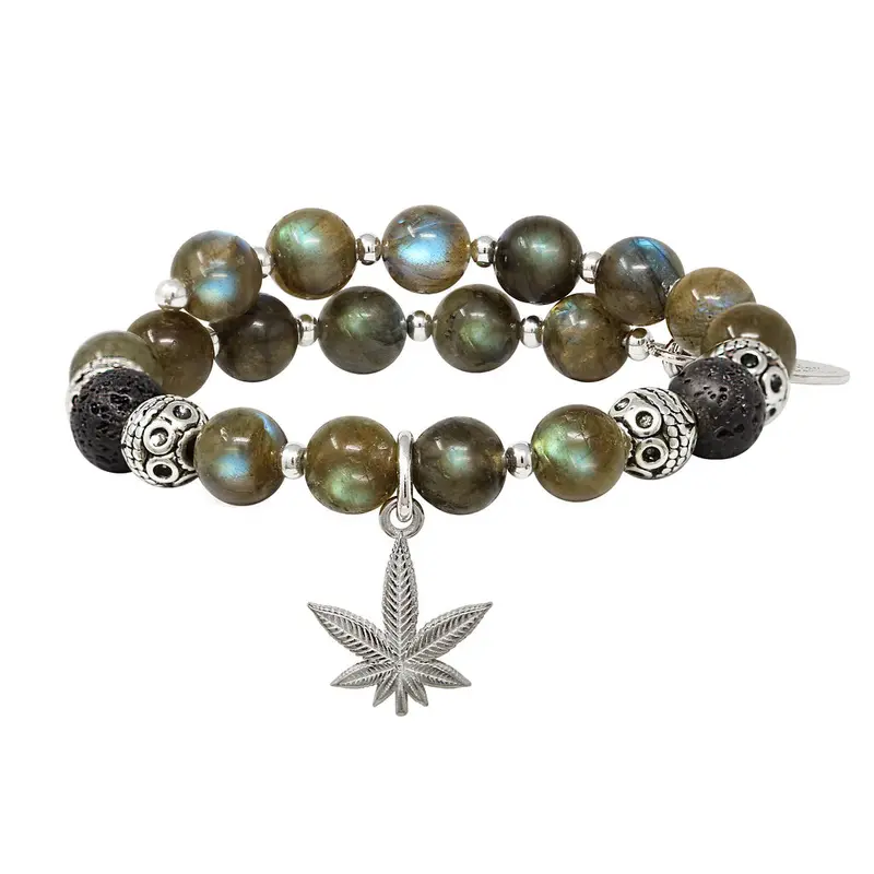 Hemp Leaf & Labradorite/Lava Beaded Charm Wrap