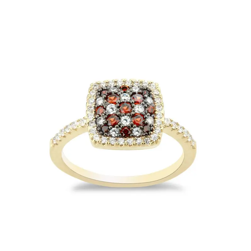 Sterling Silver GP Square Garnet CZ Micro Pave Ring