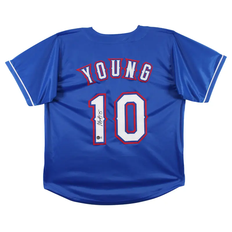 Michael Young Authentic Signed Blue Pro Style Jersey Autographed BAS Witnessed