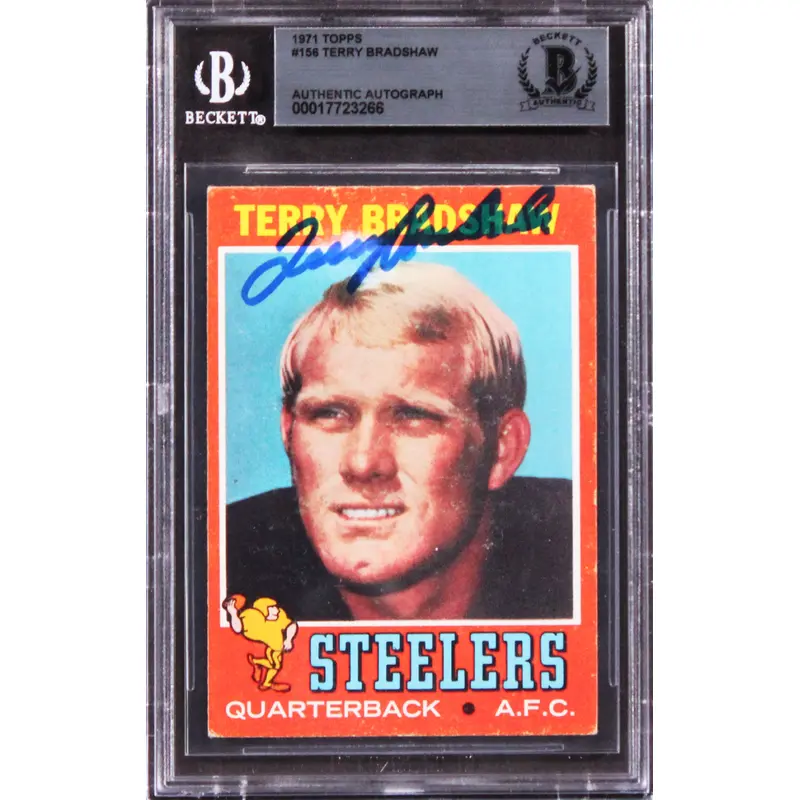Steelers Terry Bradshaw Authentic Signed 1971 Topps #156 Rookie Card BAS Slabbed