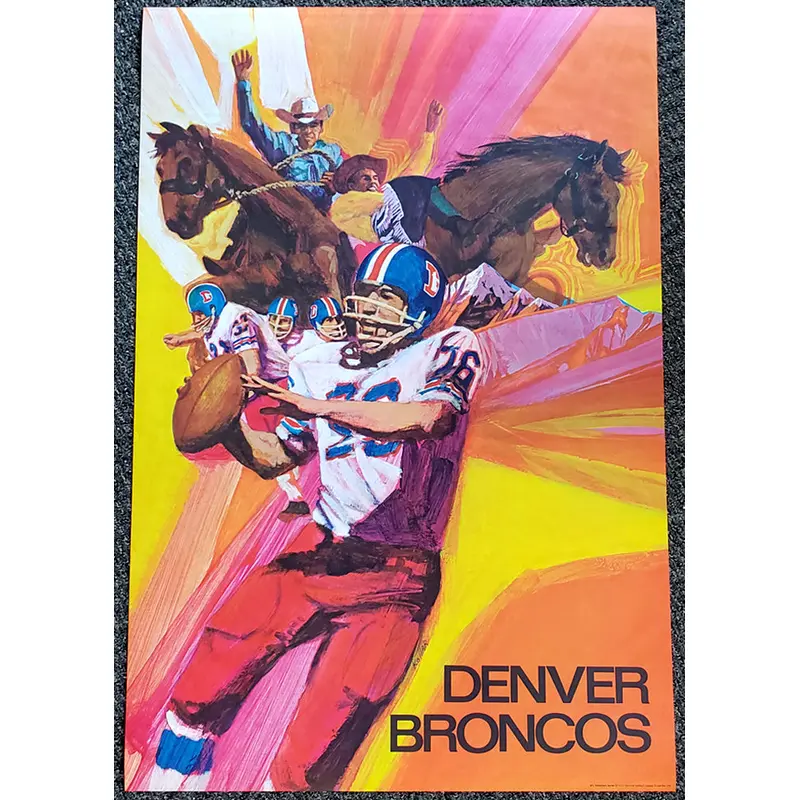 Denver Broncos NFL Collectors Series Vintage Original Theme Art Poster (1970)