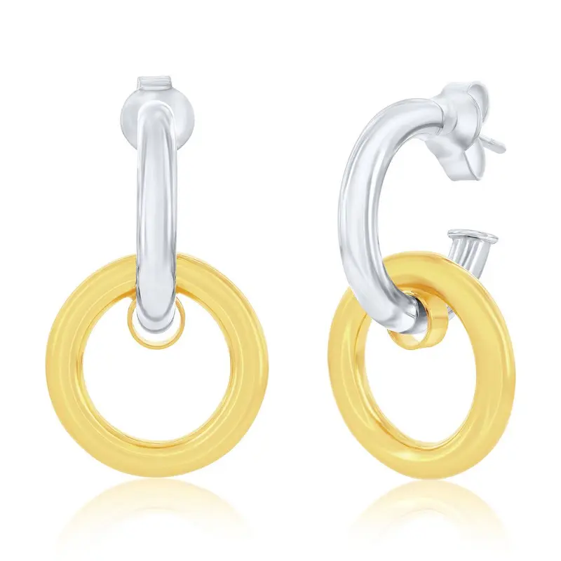 Sterling Silver, Double Round Earrings - Two-Tone