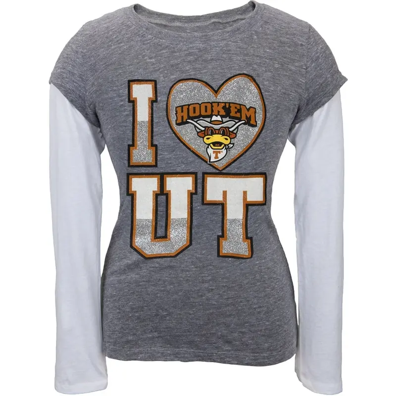 Texas Longhorns - Glitter I Heart Girls Youth 2fer Long Sleeve T-Shirt