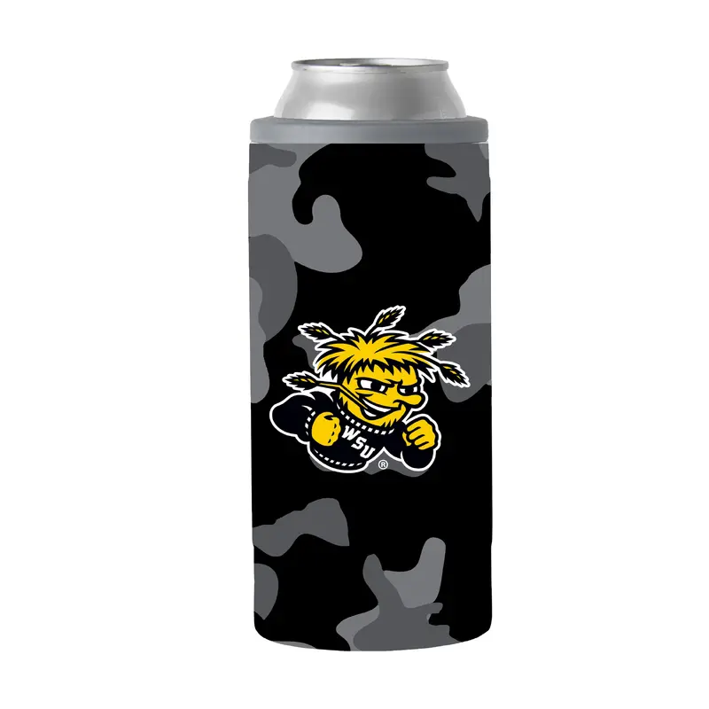 Wichita St Black Camo 12oz Slim Can Coolie