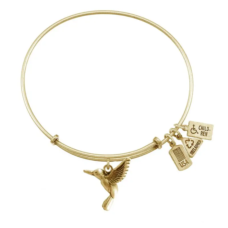 Wind & Fire - 3D Hummingbird Charm Expandable Bracelet - Gold Tone
