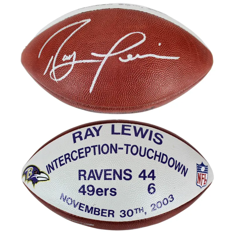Ravens Ray Lewis Signed 11-30-2003 Game Used Official Nfl Football BAS Witnessed