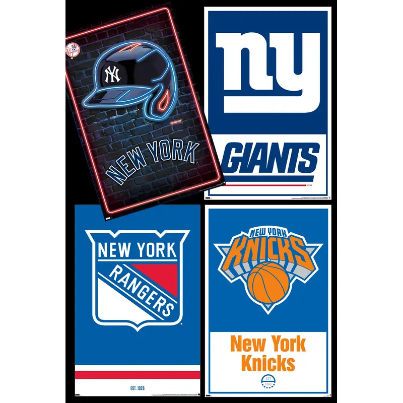 COMBO: New York, NY Sports 4-Poster Combo Set (Yankees, Giants, Rangers, Knicks)