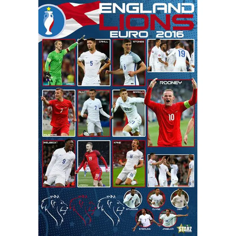 Team England Lions Euro 2016 Squad Football Action Soccer Poster - Starz