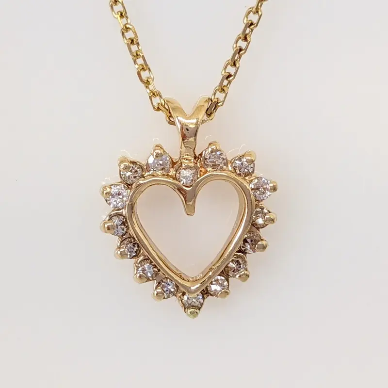 14K .24 CARAT TOTAL WEIGHT SI1 H DIAMOND ROUND (16) ESTATE PENDANT & CHAIN 3.6 GRAMS
