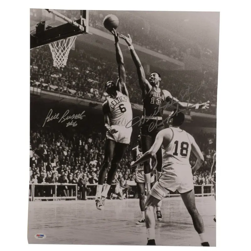Wilt "The Stilt" Chamberlain & Bill Russell Signed Inscribed 16x20 Photo PSA DNA