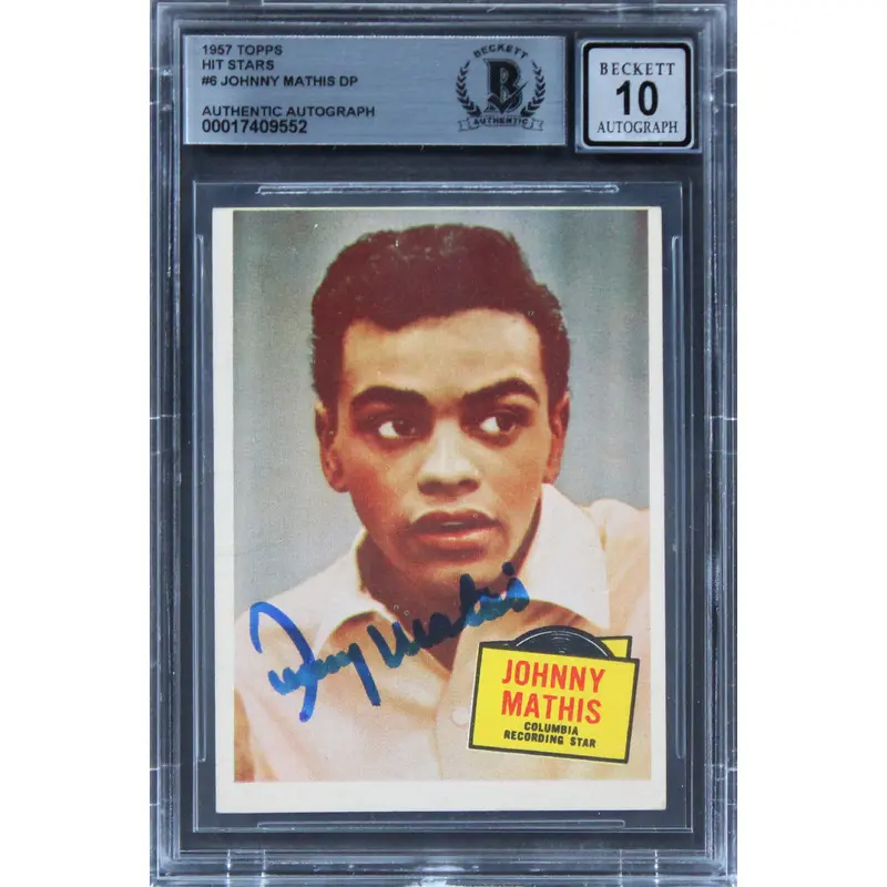 Johnny Mathis Authentic Signed 1957 Topps Hit Stars #6 Card Auto 10! BAS Slabbed