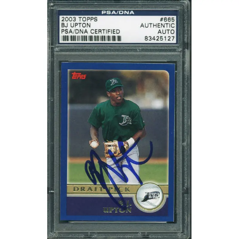 Rays B.J. Upton Authentic Signed Card 2003 Topps Rookie #665 PSA/DNA Slabbed